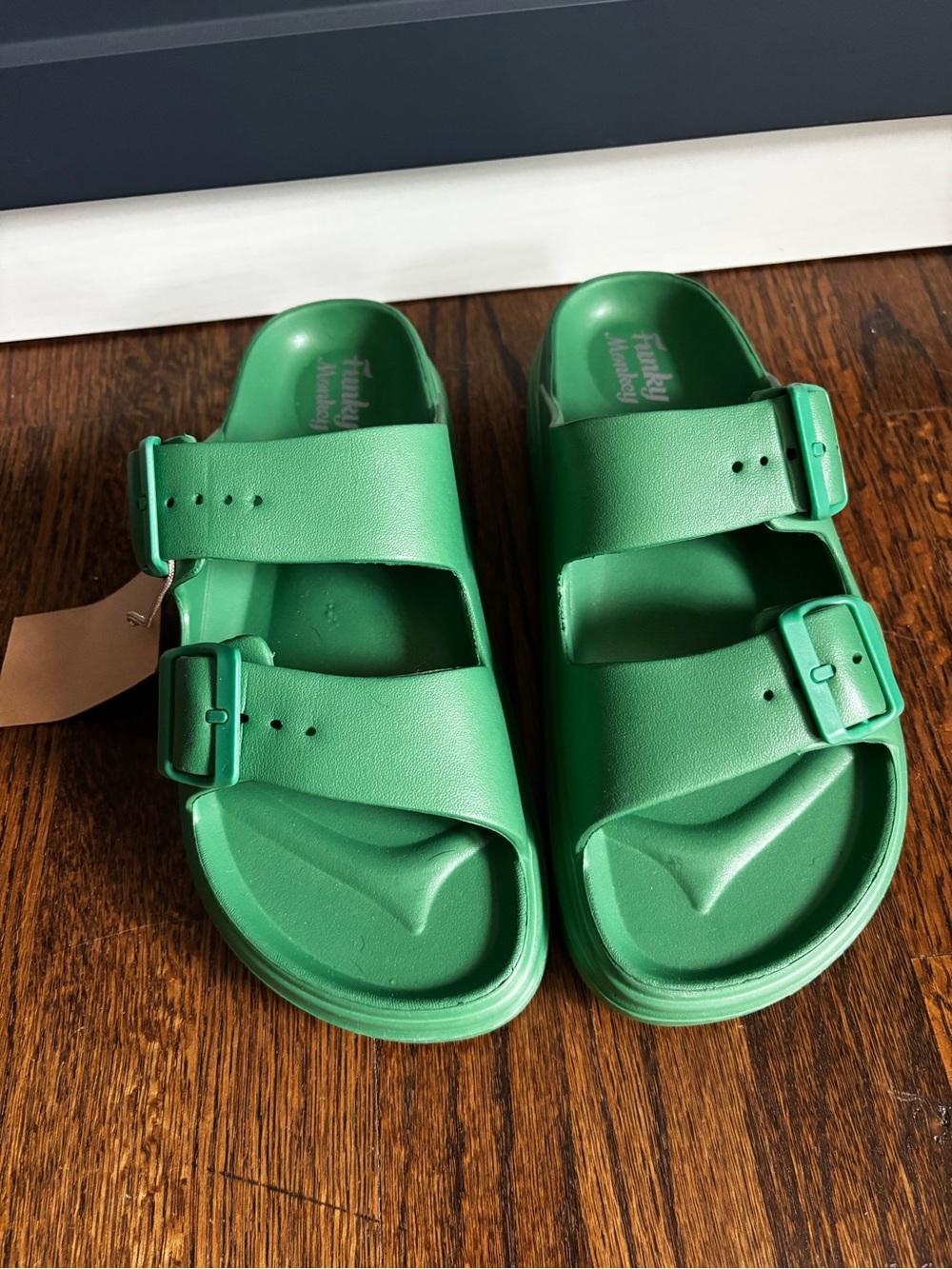 Green Double-Buckle Slide Sandals for Women